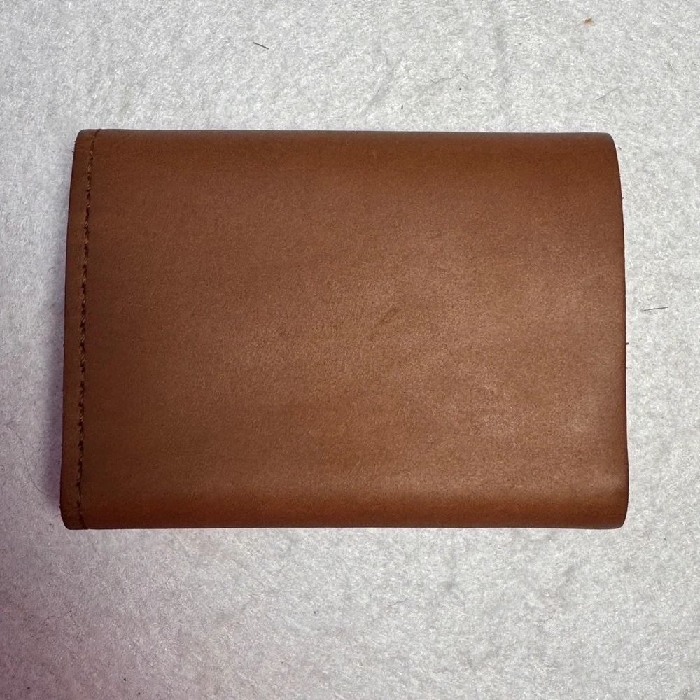 Genuine Leather Trifold Trucker Wallet Tan Brown Made in‎ USA Snap Closure